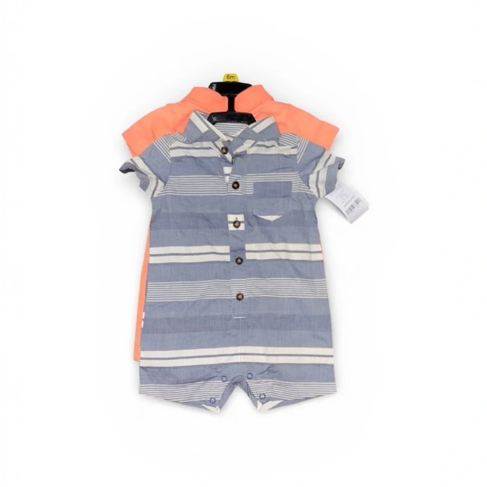241. Carter's Orange and Blue Baby Romper Set Size 6 Months